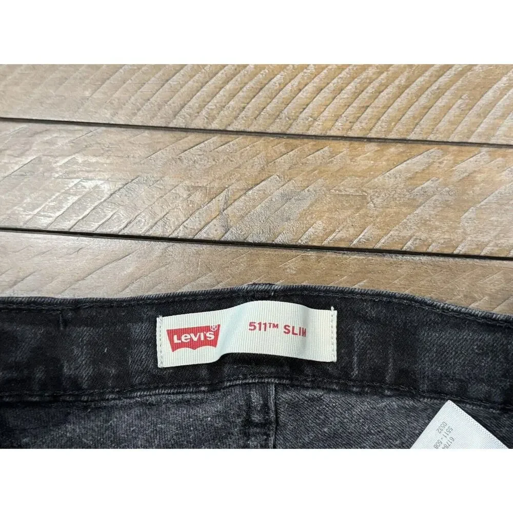 Levis 511 Black Jeans Boys Slim Fit Regular Adjustable Waist - 26x26 - Size 12
